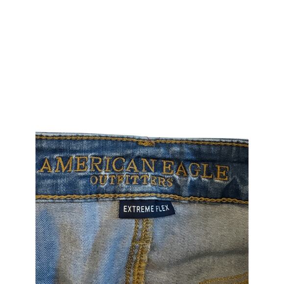 American Eagle Jeans Mens Size 28x32 Blue Jean Slim Tapered Leg Stretch Thrashed - Picture 4 of 11